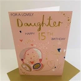 Image of ICG Lovely Daughter Happy 15th Birthday Card Headphones Heart
