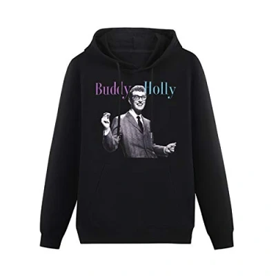 Image of Mgdk Cool Buddy Holly Hoodies Long Sleeve Pullover Loose Hoody Sweatershirt S Black