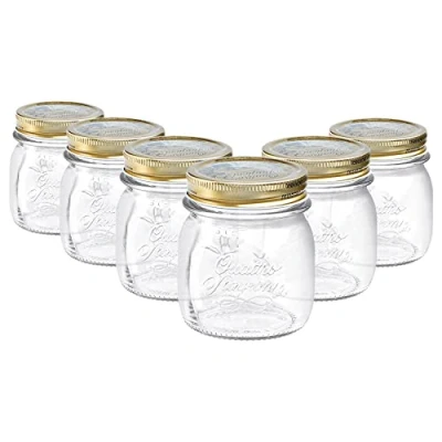 Image of Bormioli Rocco Quattro Stagioni Glass Storage Jars Traditional Kitchen Food Canister with Screw Top Lid 250ml Pack of 6