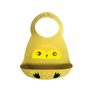 Image of Waterproof Baby Silicone Bibs, Treer Soft Adjustable Roll up Feeding Bibs Drool Wipe Clean with Food Catcher Pocket for Infants Toddlers (30x23cm,Yellow Hedgehog)