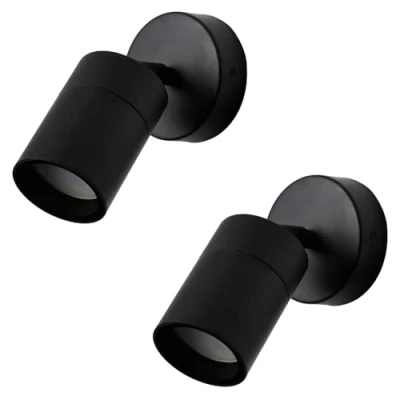 Image of LITECRAFT Kenn Spotlight Outdoor Wall or Ceiling Adjustable GU10 Fitting (Black, Pack of 2)