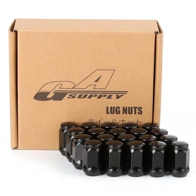 Image of GAsupply Black Lug Nuts, 1/2 20 Closed End Bulge Acorn Nuts 3/4 inch 19mm Hex 1.38 Tall 60 Degree Conical Seat