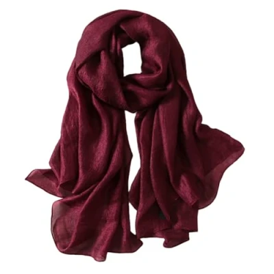 Image of Lina &amp; Lily Shimmer Sheen Scarf Shawl Wrap for Wedding Evening Dress Sheer Lightweight (Maroon)
