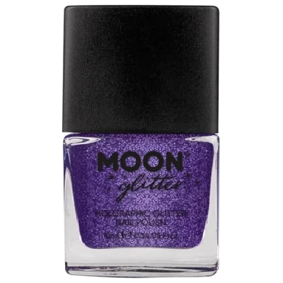 Image of Holographic Glitter Nail Polish by Moon Purple Sparkle and Shine Varnish 10ml