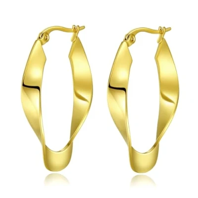 Image of Yulovee 9ct Yellow Gold Filled Women&#039;s Twisted Hoop Creole Earrings (25X30MM)