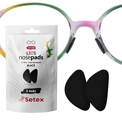 Image of Setex Gecko Grip Kids Nose Pads, Anti Slip Eyeglass Pads (5 Black Pair) USA Made, Innovative Microstructured Fibers, 0.6mm x 6mm 10.88mm
