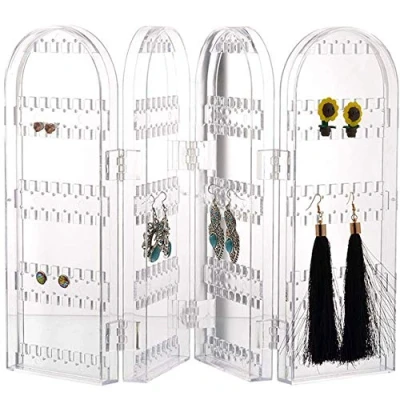 Image of Bkrdty Earring Studs Storage Clear Plastic Holder 4 Doors 240 Holes Display Stand Organiser for Earrings Bracelets Necklaces