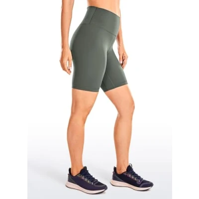 Image of CRZ Yoga Women&#039;s Naked Feeling 8&#039;&#039; Gym Shorts High Waisted Cycling Workout Running Spandex Grey Sage 12