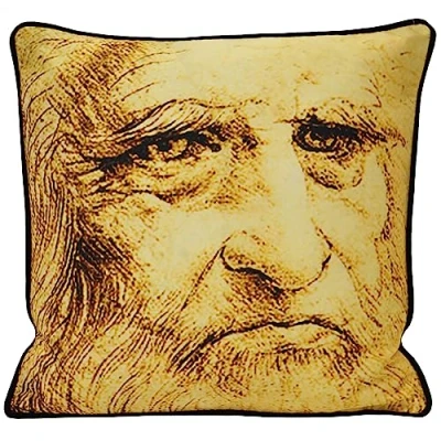 Image of Paoletti Leonardo Self Portrait Photographic Print Piped Feather Filled Cushion Multicolour One Size