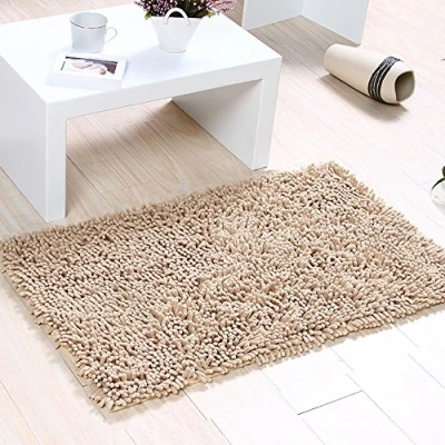 Image of Eleoption Soft Shag Bath Mat Rug Kitchen Door Way Feet Anti slip Strip Absorbent Doormat Bathroom Shower Rugs Shaggy Carpet (45 * 70 CM) (Khaki)