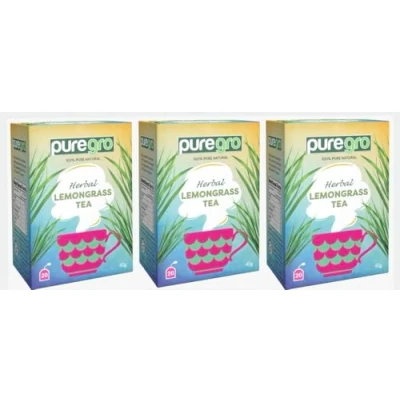 Image of Puregro Lemongrass Tea 40g (20 Bags) PACK OF 3 Herbal 100% Pure Natural CAFFEINE FREE.