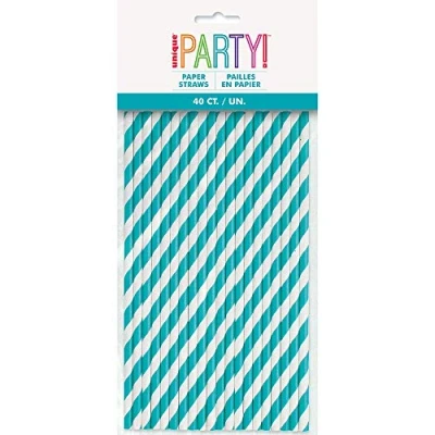 Image of Striped Paper Straws Caribbean Teal 40 Pcs.