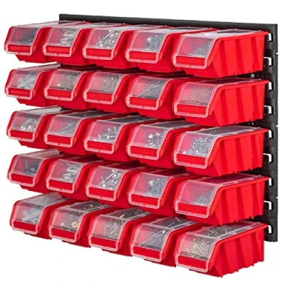 Image of KADAX Workshop Shelf, 58 x 39 cm Tool Wall Shelf Made of Robust Plastic, UV Resistant Storage System, Expandable Plates, for Garage (Red, 25 Pieces), (K7699)