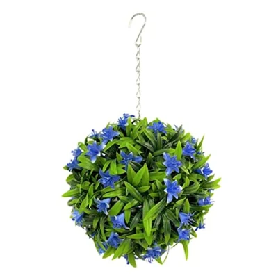 Image of Best Artificial 23cm Lily Topiary Hanging Flower Ball **UV Fade Protected** (Blue)