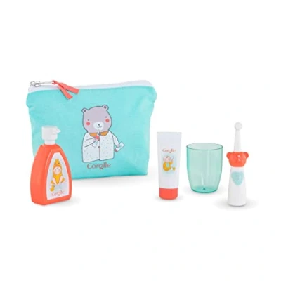 Image of Corolle 9000141310 Mon Grand Poupon Wash Set, 5 Pieces, Set with Toiletry Bag, Toothbrush, Toothpaste, Cup and Soap, for 36 42 cm Dolls, from 2 Years