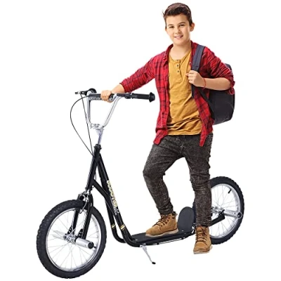 Image of HOMCOM Teen Push Scooter Kids Children Stunt for 5+ Years with 16 Inches Wheels Adjustable Height Front Rear Dual Brakes, Black