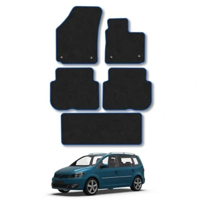 Image of Car Mats Compatible with VW Touran (2007 2015) Tailored Fit Blue Carpet Floor Set Accessory Custom 4 Pieces Anti Slip Backing &amp; Binding Trim Edge
