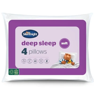Image of Silentnight Soft Deep Sleep Pillows 4 Pack Support Designed for Stomach Front Sleepers Hypoallergenic and Machine Washable of