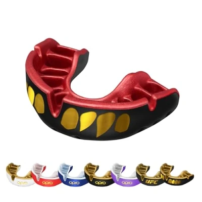 Image of OPRO Gold Level Jawz Mouthguard, Adults and Kids Sports Mouth Guard, with Revolutionary Fitting Technology for UFC, Boxing, MMA, Martial Arts, BJJ All Contact Sports, (Black/Red, Adult)