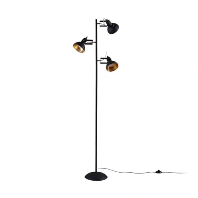 Image of Floor Lamp &#039;Lilly&#039; (Industrial Design) in Black Made of Metal for e.g. Living Room &amp; Dining (3 Light Sources, E14) from Lindby Standard