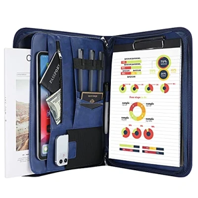 Image of ProCase Portfolio Business Padfolio Folder with Zipper, Conference Meeting Executive File Legal Document Organizer Pockets Letter Size A4 Writing Pad Notepad for Father&#039;s Day Navy