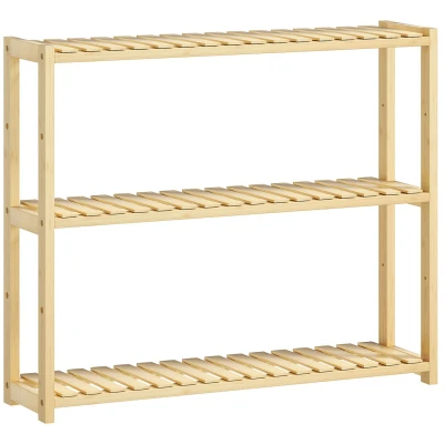 Image of HOMCOM 3 Tier Bamboo Bathroom Storage Shelf, Wall Mounted or Stand, Display Stand Shelving Unit with Adjustable Rack for Kitchen Living Room, Natural
