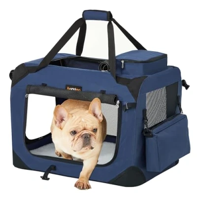 Image of Feandrea Foldable Pet Carrier Bag, Portable Cat Dog Carrier, Soft Sided Travel with Breathable Mesh, Handles, Storage Pockets, 60 x 42 cm, Dark Blue PDC60Z