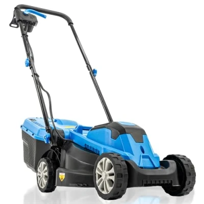 Image of Hyundai 33cm 1300W Electric Lawn Mower, 11m Detachable Power Cable, 3 Heights &amp; 30L Collection Bag Year Warranty