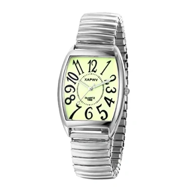 Image of JewelryWe Mens Big Dial Easy Reader Quartz Watch, Gold/Silver Tone Elastic Band Wristwatch, for Xmas