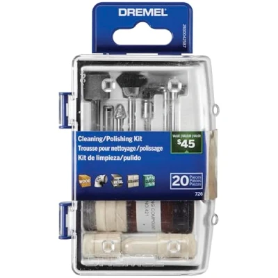 Image of Dremel 726 01 Cleaning &amp; Polishing Rotary Tool Accessory Kit with Storage Case, 20 Piece Set Includes Buffing Wheels, Bits, and Compound