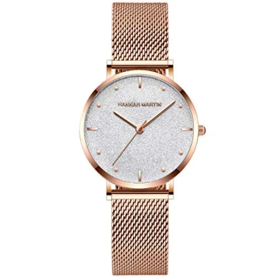 Image of RORIOS Women Watch Shining Starry Dial with Stainless Steel Strap Ladies Dress Wristwatch Waterproof Fashion Watches for Girls