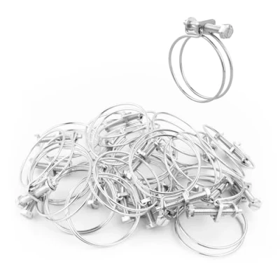 Image of KCT 20 Pack 47 52mm Double Wire Hose Pipe Clamps Universal Adjustable Metal Clips for Fuel/Air Line/Tube/Plumbing/Hosepipe