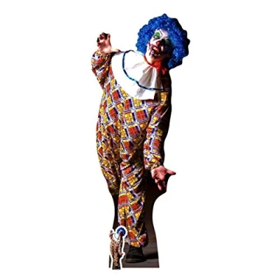 Image of STAR CUTOUTS It Is A Very Scary Male Clown Cut Out, Cardboard, Multi Colour, 175 x 68 cm