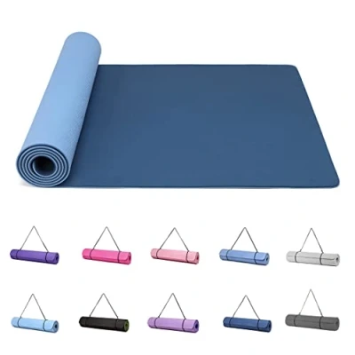 Image of Good Nite Yoga Mat Exercise Mats Workout Pilates Fitness for Women Men Non Slip Thick 6mm High Density Gymnastics with Carry Strap Tpe 183 x 61 0.6cm(Dark Blue/Sky Blue)