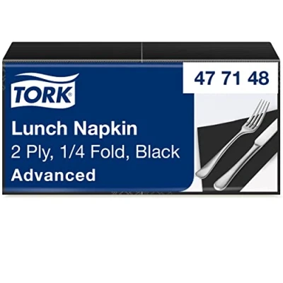 Image of Tork 477148 Black Lunch Napkin / 2 Ply Advanced, Unprinted Serviette in 10 X 200 Sheets