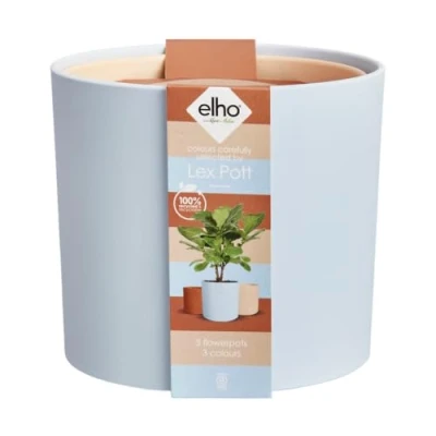 Image of elho Lex Pott set of 3 Plant Pots Indoor 100% Recycled Plastic Ø 11, 13 and 14 cm Blue/Sky Blue