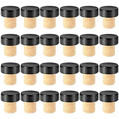 Image of Flisdtry 24 Pieces Cork Plugs Stoppers Tasting Corks T Shape Wine with Top Wooden Bottle Stopper