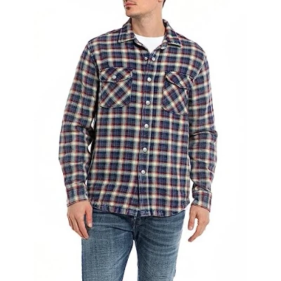 Image of REPLAY Men&#039;s M4067A Shirt, Blue/Lt Cream/Red 010, S
