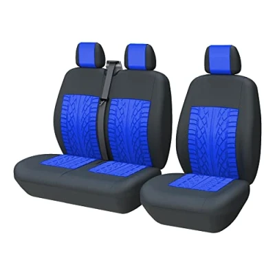 Image of TOYOUN Van seat Covers Universal Fit Most Vans Trucks Lorry Front Single &amp; Double Car for Driver and Passenger 2+1 Covers, Blue