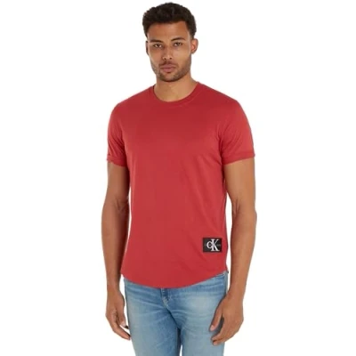 Image of Calvin Klein Jeans Badge TURN UP Sleeve Basic Tshirt, Men&#039;s, Size: XS, Garnet