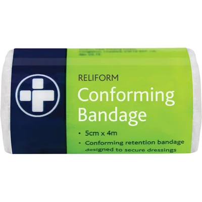 Image of Reliance Medical Reliform Conforming Retention Bandage Soft, Comfortable, High Absorbenc, Secure Dressings and Wounds, Ideal for First Aid, 5cm x 4m, Pack of 10