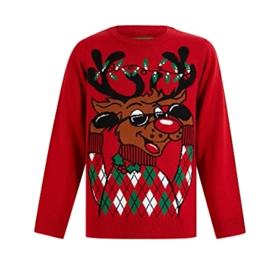 Image of Tokyo Laundry Boys Argyile Holly Novelty Christmas Jumper in George Red 4 5 Years