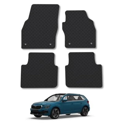 Image of Rubber Car Mats Compatible with Skoda Kamiq (2017 ) Tailored Fit Floor Set Accessory Black Custom 4 Pieces Clips Anti Slip Backing, Heavy Duty &amp; Waterproof