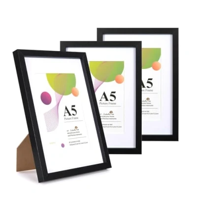 Image of Scholar Tree A5 Black Frame, 3 Pack Picture Frames 21 X 14.8 cm, with Stand Tabletop or Wall Hanging, Wooden Photo 6x4 Mount