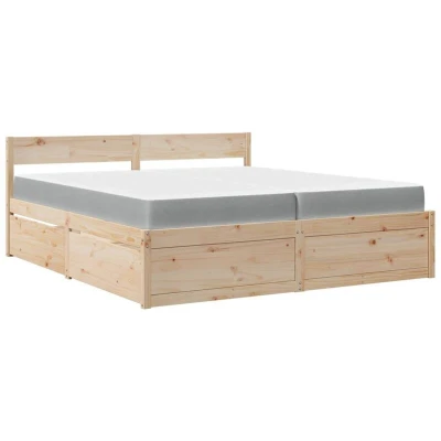 Image of vidaXL Bed with Drawers and Mattress 200x200 cm Solid Wood Pine