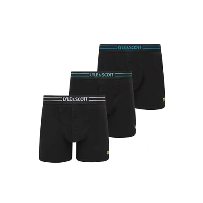 Image of Lyle &amp; Scott Lewis Boxer Shorts, 691 Black Multi Text Waistband, XL