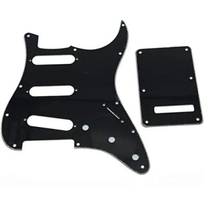 Image of Dopro 11 Hole Strat SSS Pickguard ST Back Plate Trem Cover for USA/Mexican FD Black 3 Ply