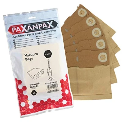 Image of Paxanpax VB802, FP131 Compatible Paper Bags Vorwerk Kobold VK130 &amp; VK131 Series (Pack of 5), 0 Decibeles