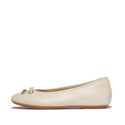 Image of Fitflop Women&#039;s DELICATO Bow Soft Leather Ballet Flats, Beige, 6 UK