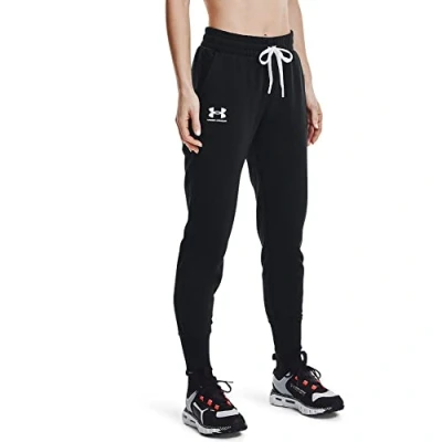 Image of Under Armour Rival Fleece Joggers Trousers, Women Black, Black / White (001), LG